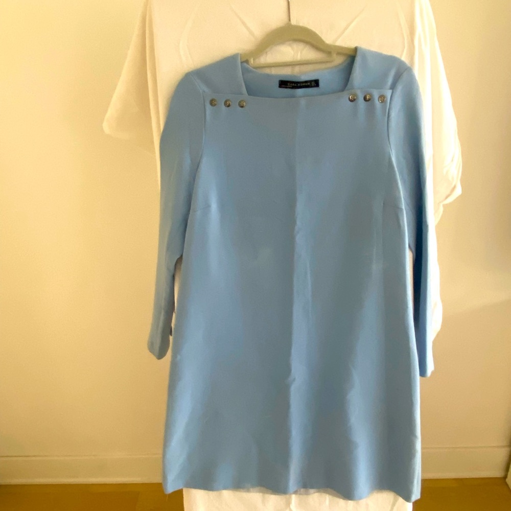 Zara light blue mini dress with long sleeves.  Size L